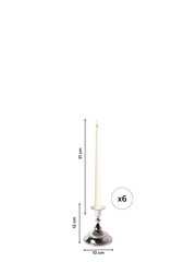Ivory 31cm LED Taper Candles with Small Antique Silver Juliette Candle Holders - Set of 6