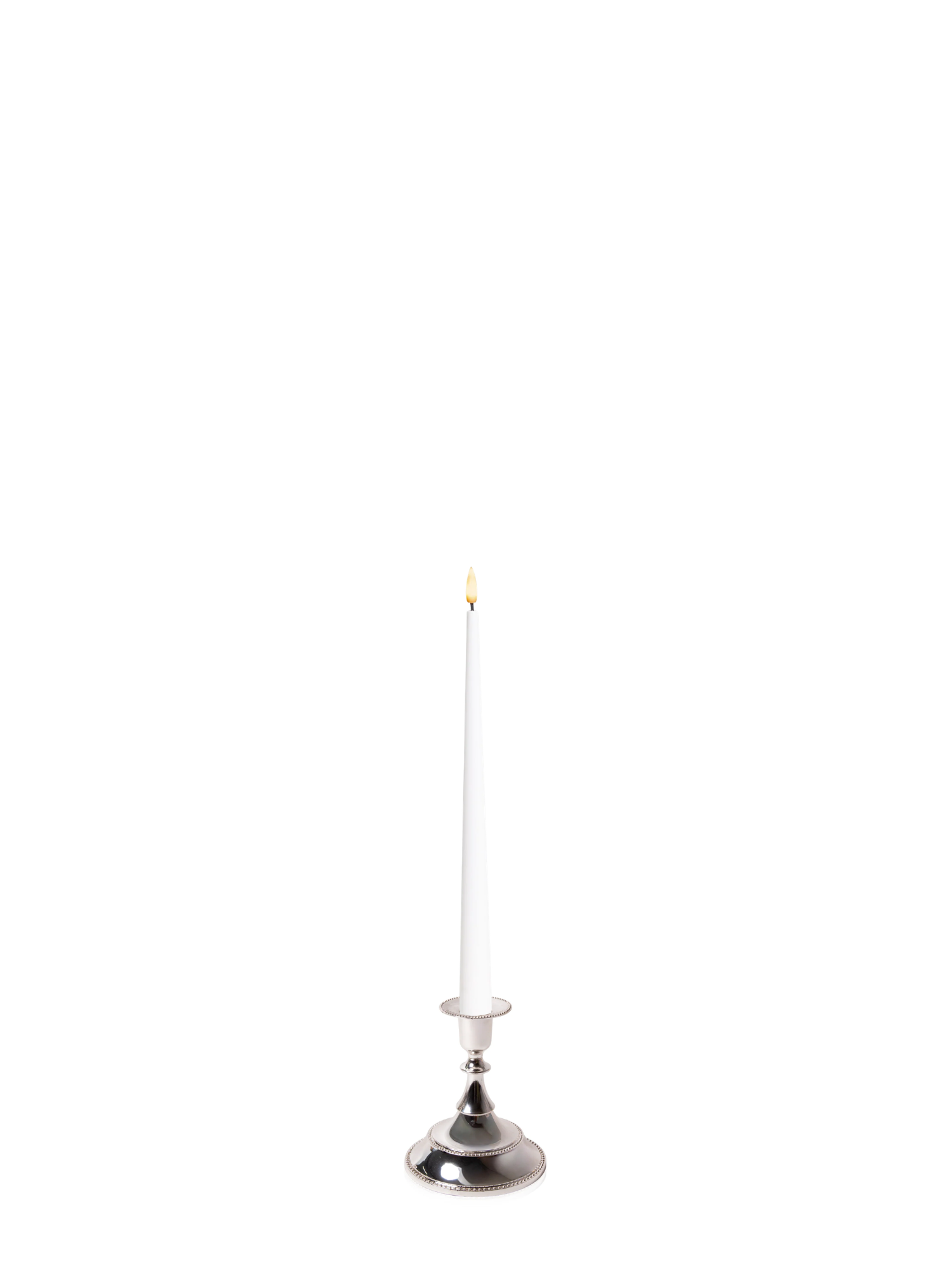 White 31cm LED Taper Candles with Small Antique Silver Juliette Candle Holders - Set of 6