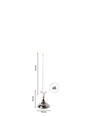 White 31cm LED Taper Candles with Small Antique Silver Juliette Candle Holders - Set of 6
