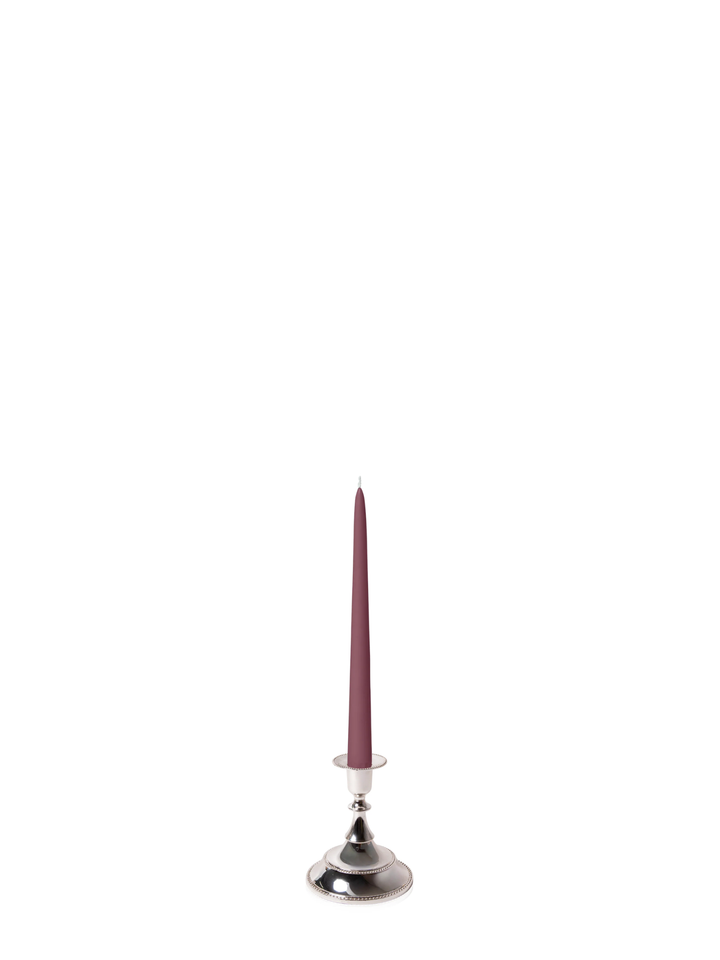 Burgundy 25cm Taper Candles with Small Antique Silver Juliette Candle Holders - Set of 12 Pack of 12