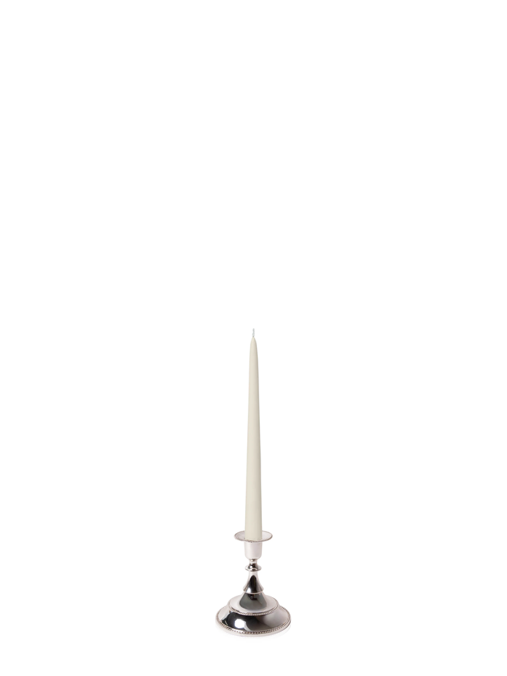Ivory 25cm Taper Candles with Small Antique Silver Juliette Candle Holders - Set of 12 Pack of 12