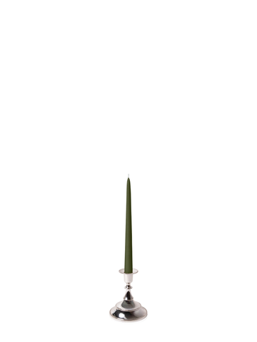 Olive 25cm Taper Candles with Small Antique Silver Juliette Candle Holders - Set of 12 Pack of 12