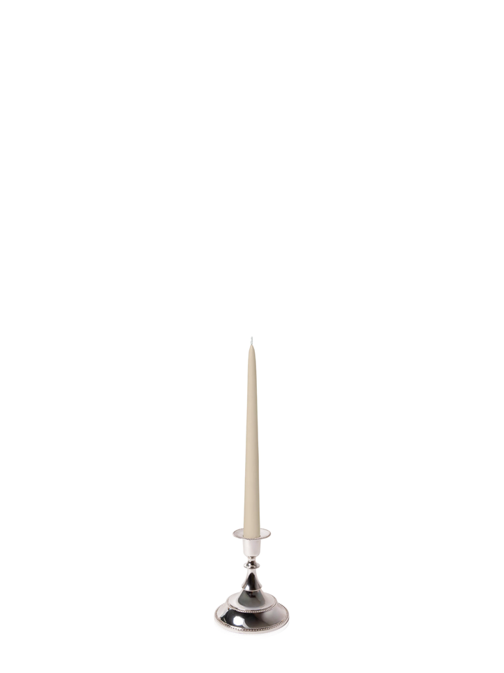 Sandstone 25cm Taper Candles with Small Antique Silver Juliette Candle Holders - Set of 12 Pack of 12