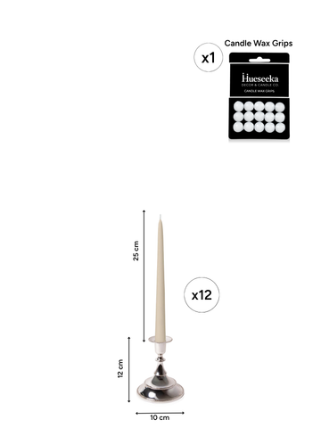 Sandstone 25cm Taper Candles with Small Antique Silver Juliette Candle Holders - Set of 12 Pack of 12