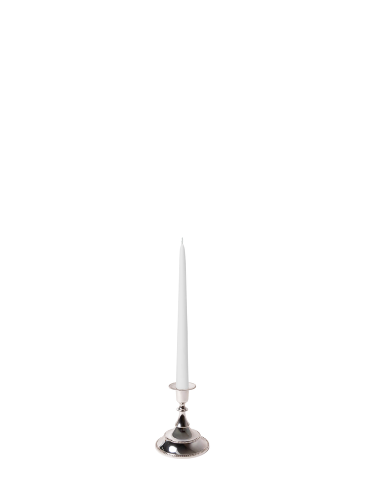White 25cm Taper Candles with Small Antique Silver Juliette Candle Holders - Set of 12 Pack of 12