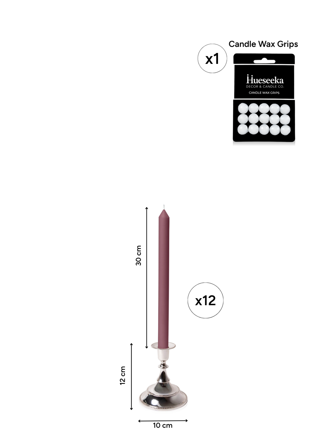 Burgundy 30cm Dinner Candles with Small Antique Silver Juliette Candle Holders - Set of 12 Pack of 12