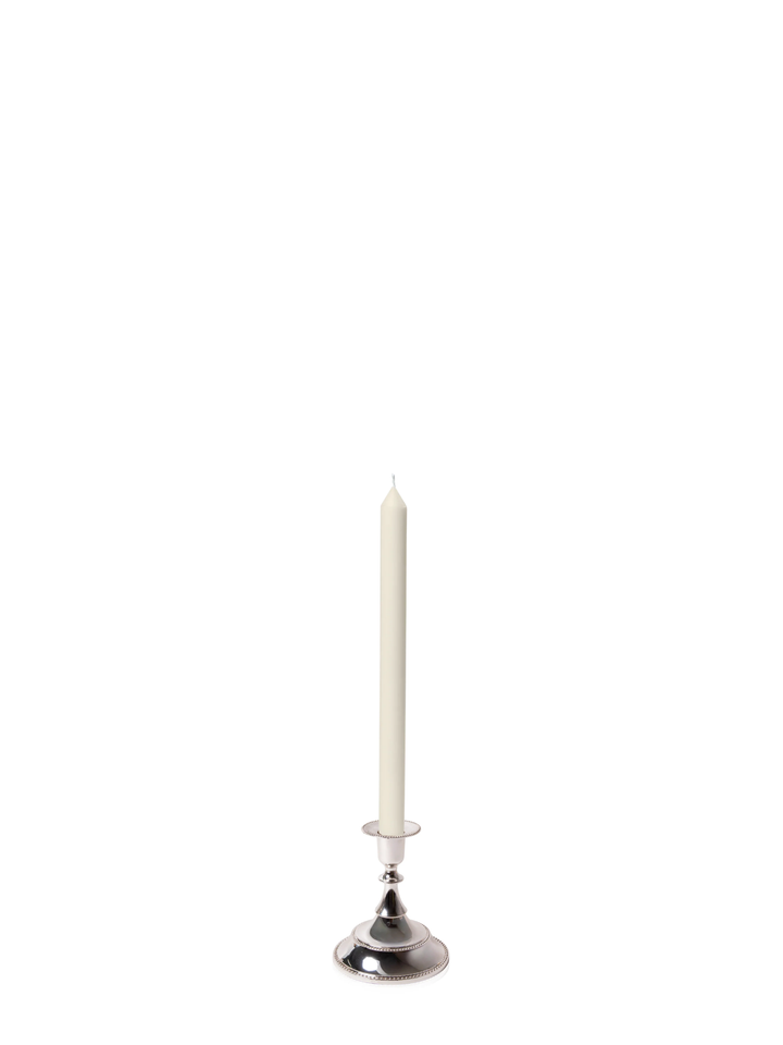 Ivory 30cm Dinner Candles with Small Antique Silver Juliette Candle Holders - Set of 12 Pack of 12