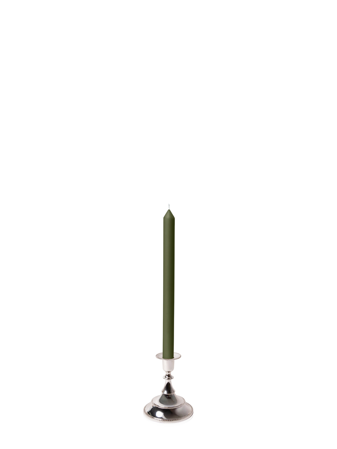 Olive 30cm Dinner Candles with Small Antique Silver Juliette Candle Holders - Set of 12 Pack of 12