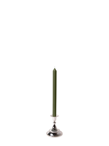 Olive 30cm Dinner Candles with Small Antique Silver Juliette Candle Holders - Set of 12 Pack of 12