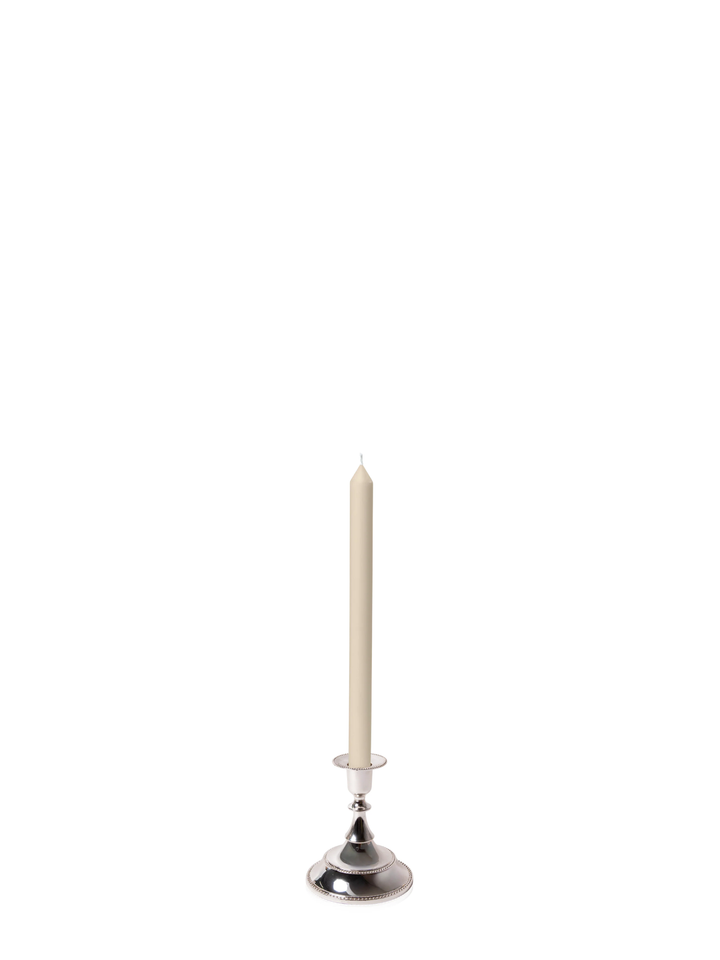 Sandstone 30cm Dinner Candles with Small Antique Silver Juliette Candle Holders - Set of 12 Pack of 12