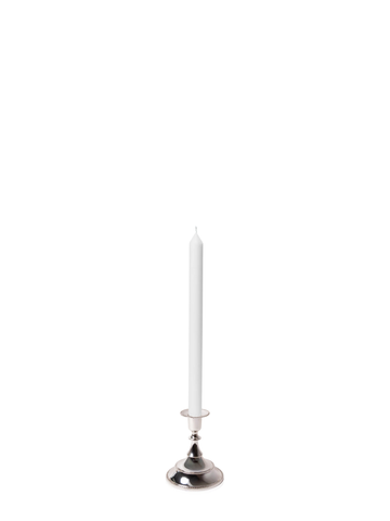 White 30cm Dinner Candles with Small Antique Silver Juliette Candle Holders - Set of 12 Pack of 12