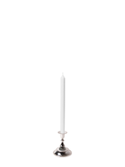 White 30cm Dinner Candles with Small Antique Silver Juliette Candle Holders - Set of 12 Pack of 12