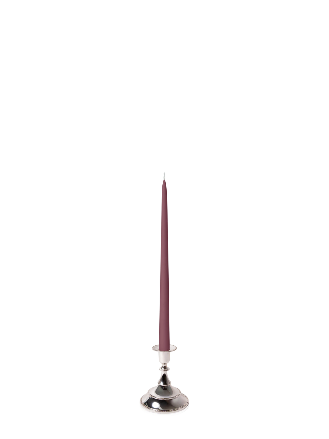 Burgundy 35cm Taper Candles with Small Antique Silver Juliette Candle Holders - Set of 12 Pack of 12