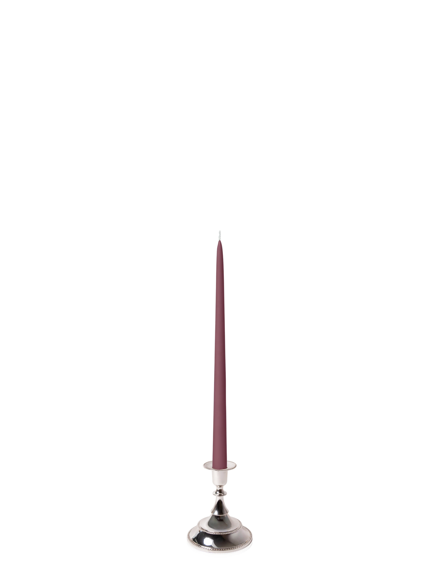 Burgundy 35cm Taper Candles with Small Antique Silver Juliette Candle Holders - Set of 12 Pack of 12