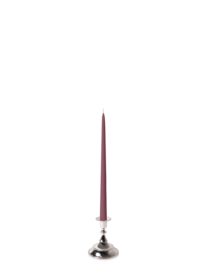 Burgundy 35cm Taper Candles with Small Antique Silver Juliette Candle Holders - Set of 12 Pack of 12