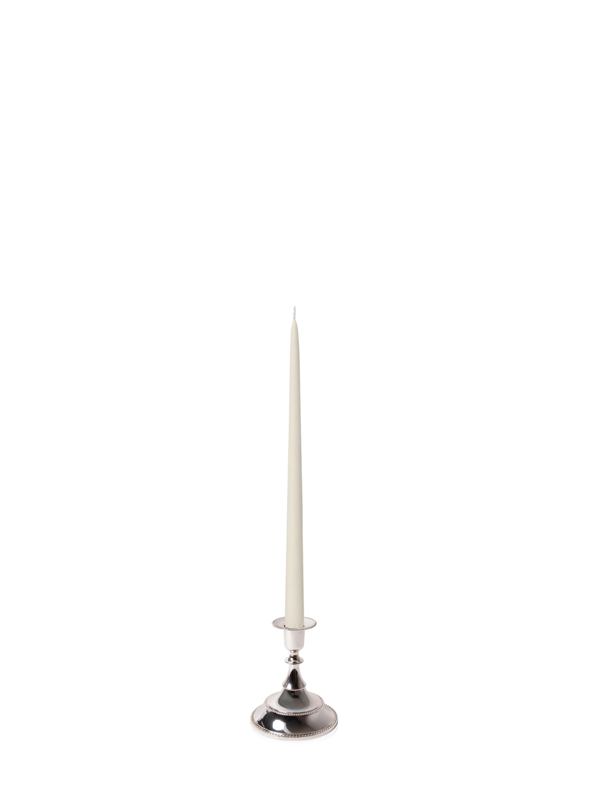 Ivory 35cm Taper Candles with Small Antique Silver Juliette Candle Holders - Set of 12 Pack of 12