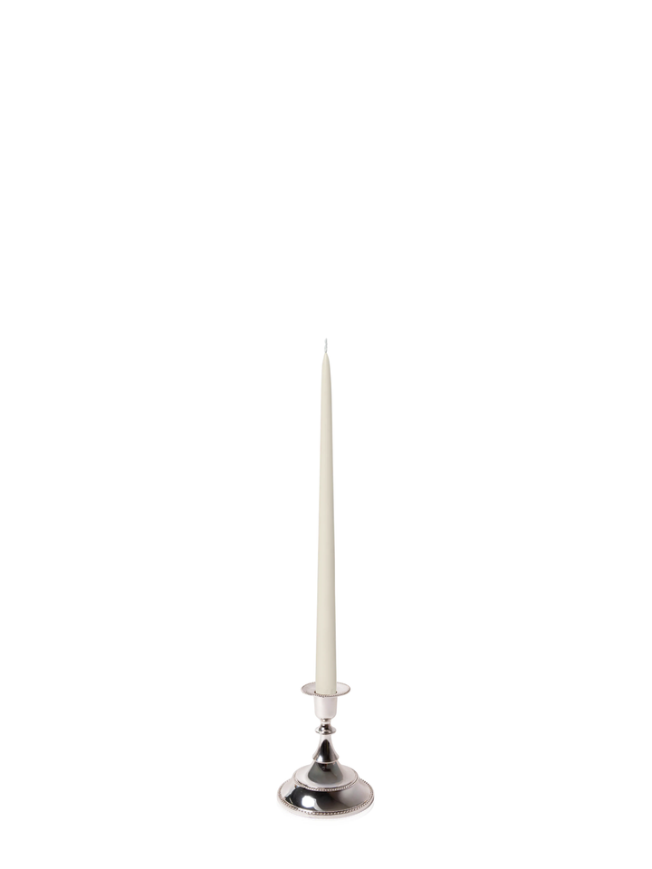 Ivory 35cm Taper Candles with Small Antique Silver Juliette Candle Holders - Set of 12 Pack of 12