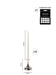 Ivory 35cm Taper Candles with Small Antique Silver Juliette Candle Holders - Set of 12 Pack of 12