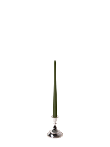 Olive 35cm Taper Candles with Small Antique Silver Juliette Candle Holders - Set of 12 Pack of 12