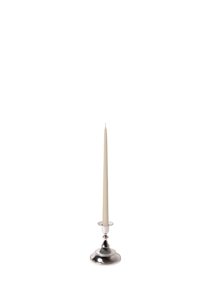 Sandstone 35cm Taper Candles with Small Antique Silver Juliette Candle Holders - Set of 12 Pack of 12