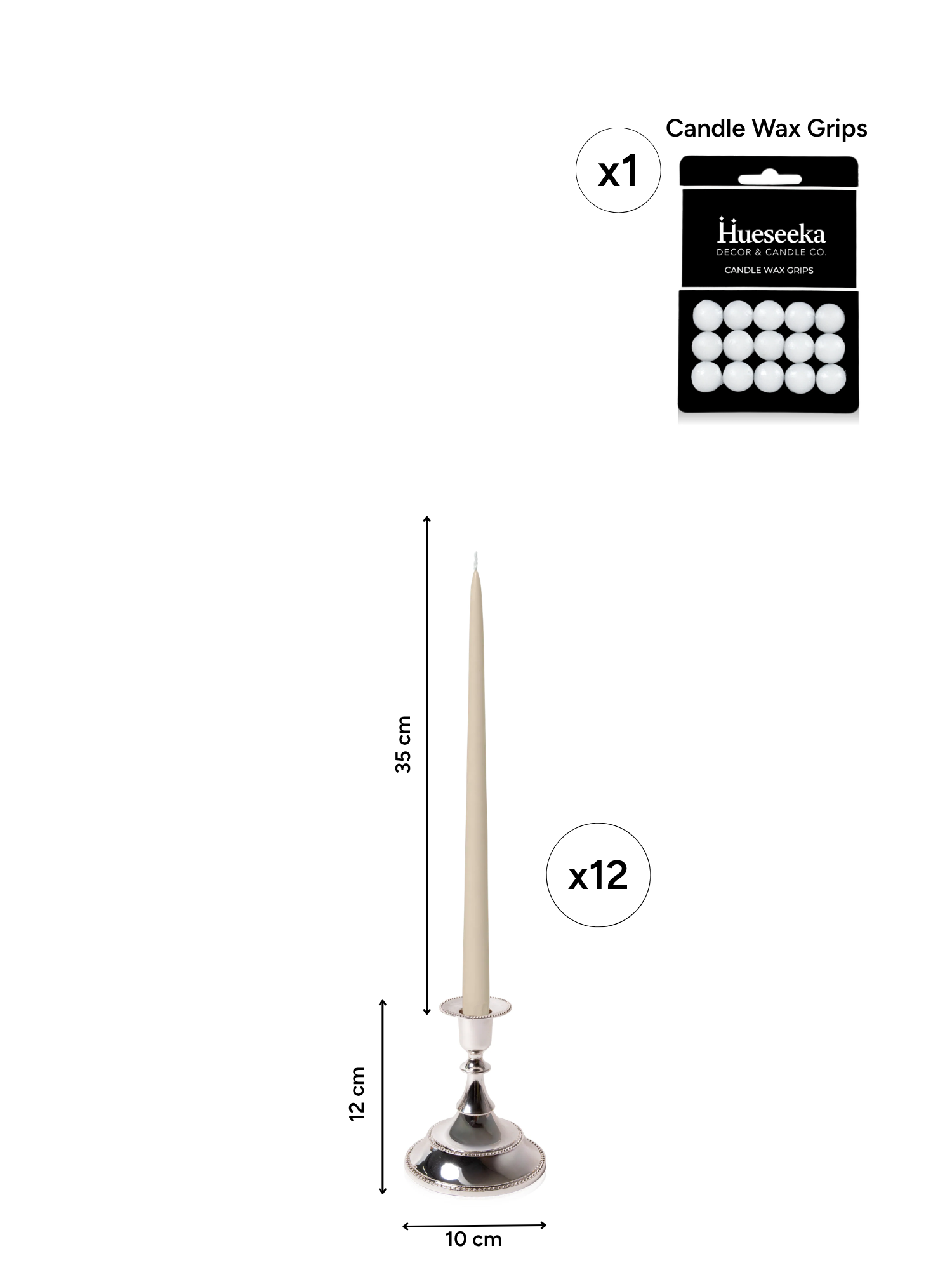 Sandstone 35cm Taper Candles with Small Antique Silver Juliette Candle Holders - Set of 12 Pack of 12