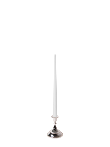 White 35cm Taper Candles with Small Antique Silver Juliette Candle Holders - Set of 12 Pack of 12