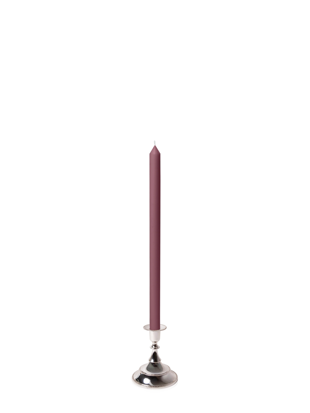 Burgundy 40cm Dinner Candles with Small Antique Silver Juliette Candle Holders - Set of 12 Pack of 12