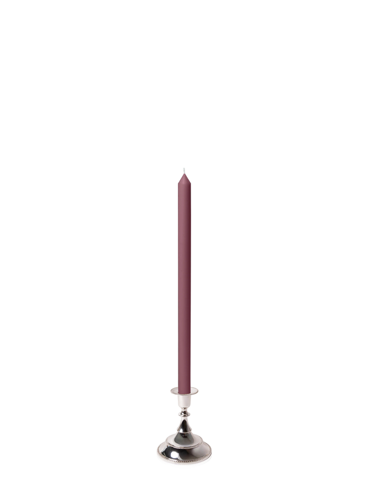 Burgundy 40cm Dinner Candles with Small Antique Silver Juliette Candle Holders - Set of 12 Pack of 12