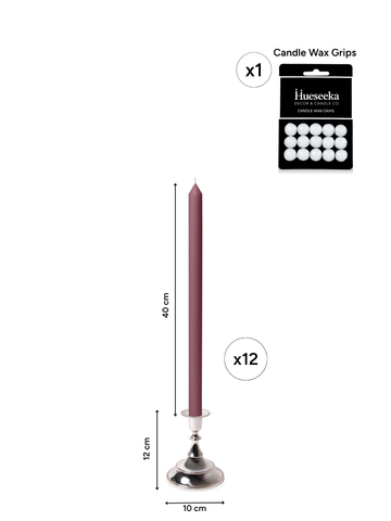 Burgundy 40cm Dinner Candles with Small Antique Silver Juliette Candle Holders - Set of 12 Pack of 12