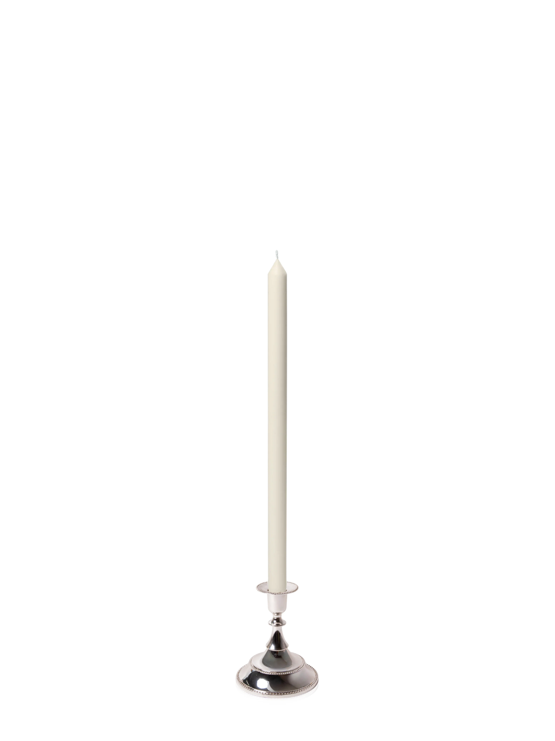 Ivory 40cm Dinner Candles with Small Antique Silver Juliette Candle Holders - Set of 12 Pack of 12