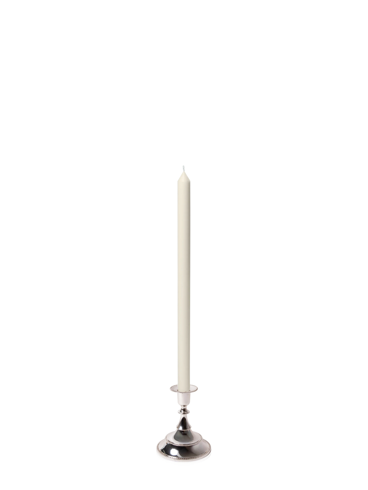 Ivory 40cm Dinner Candles with Small Antique Silver Juliette Candle Holders - Set of 12 Pack of 12