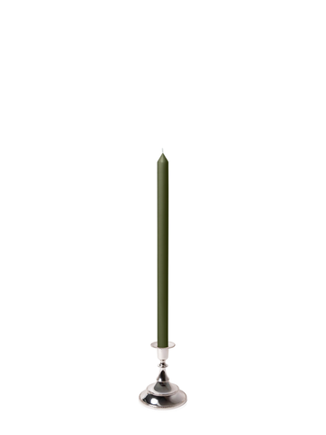 Olive 40cm Dinner Candles with Small Antique Silver Juliette Candle Holders - Set of 12 Pack of 12