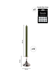 Olive 40cm Dinner Candles with Small Antique Silver Juliette Candle Holders - Set of 12 Pack of 12