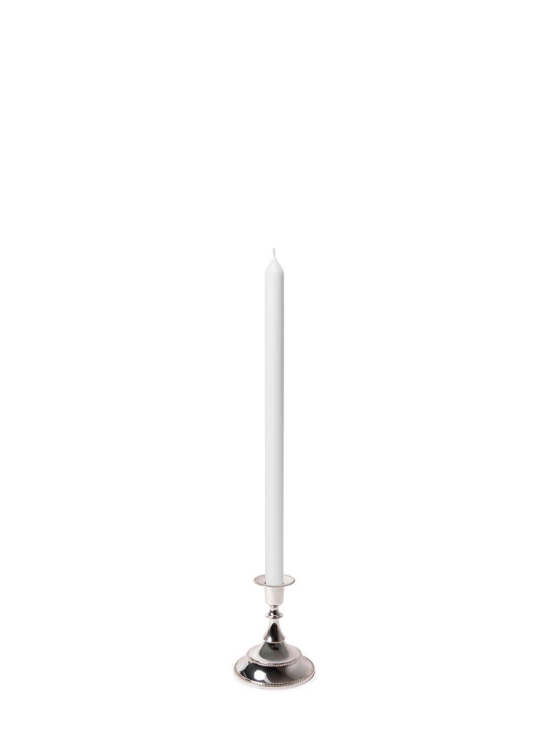White 40cm Dinner Candles with Small Antique Silver Juliette Candle Holders - Set of 12 Pack of 12