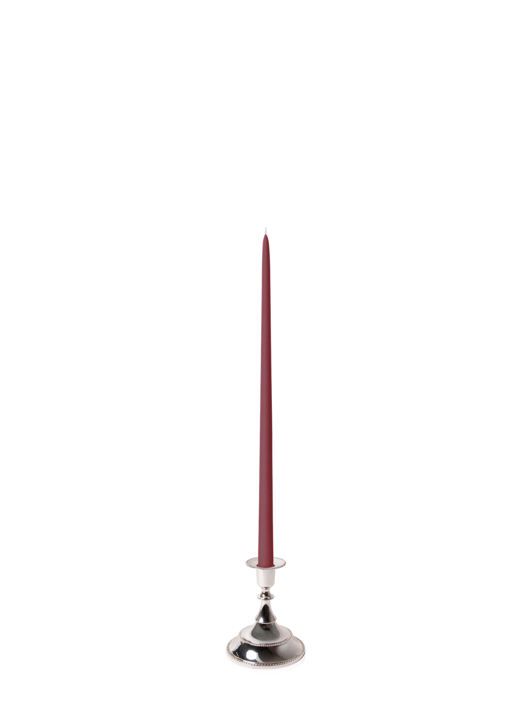 Burgundy 45cm Taper Candles with Small Antique Silver Juliette Candle Holders - Set of 6 Pack of 6