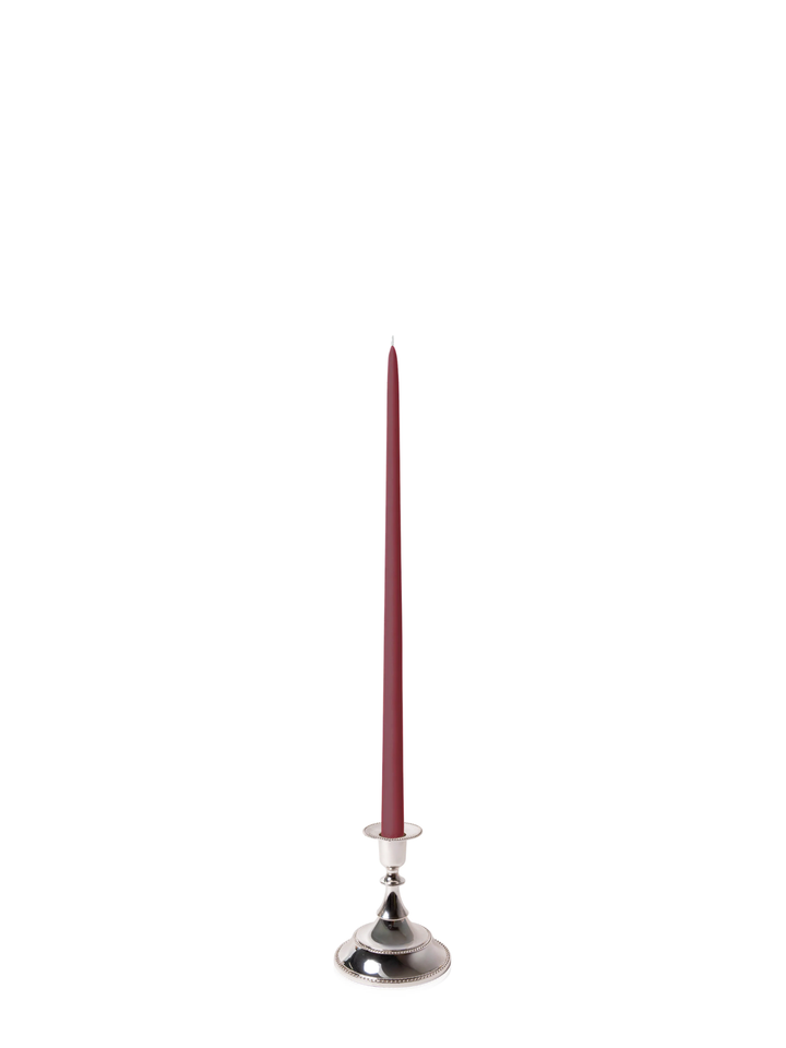 Burgundy 45cm Taper Candles with Small Antique Silver Juliette Candle Holders - Set of 6 Pack of 6