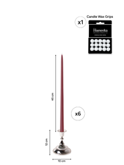 Burgundy 45cm Taper Candles with Small Antique Silver Juliette Candle Holders - Set of 6