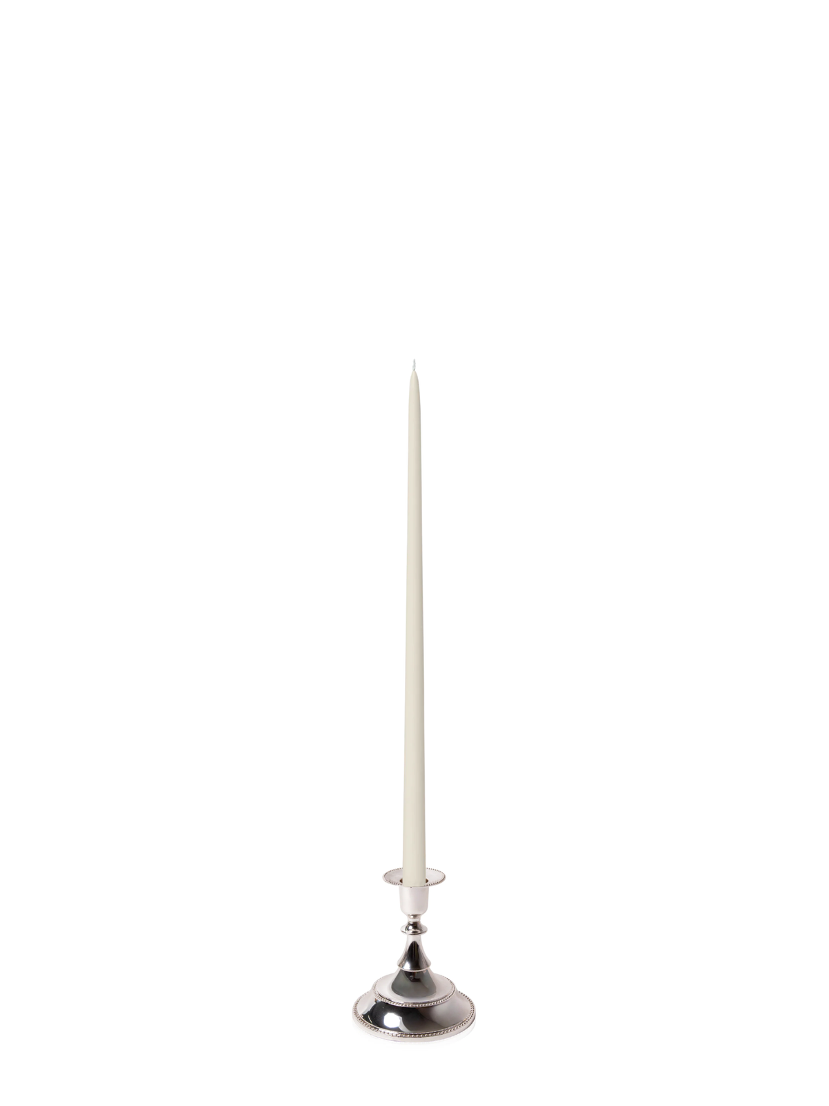 Ivory 45cm Taper Candles with Small Antique Silver Juliette Candle Holders - Set of 6