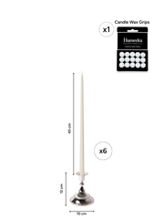 Ivory 45cm Taper Candles with Small Antique Silver Juliette Candle Holders - Set of 6