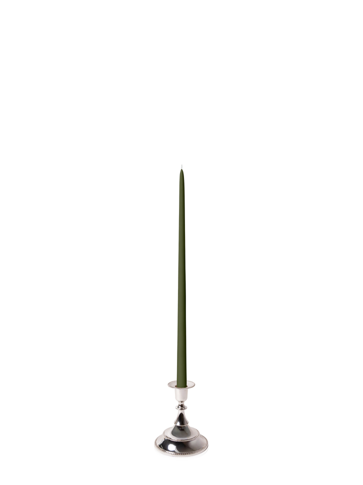 Olive 45cm Taper Candles with Small Antique Silver Juliette Candle Holders - Set of 6 Pack of 6
