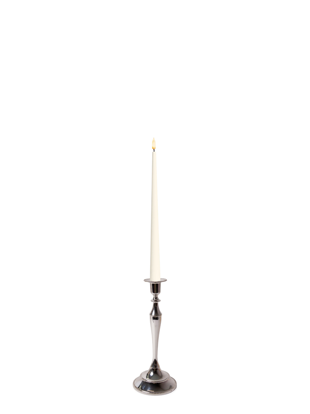 Ivory 31cm LED Taper Candles with Medium Antique Silver Juliette Candle Holders - Set of 6
