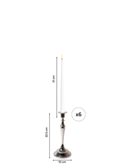 White 31cm LED Taper Candles with Medium Antique Silver Juliette Candle Holders - Set of 6