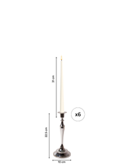 Ivory 31cm LED Taper Candles with Medium Antique Silver Juliette Candle Holders - Set of 6