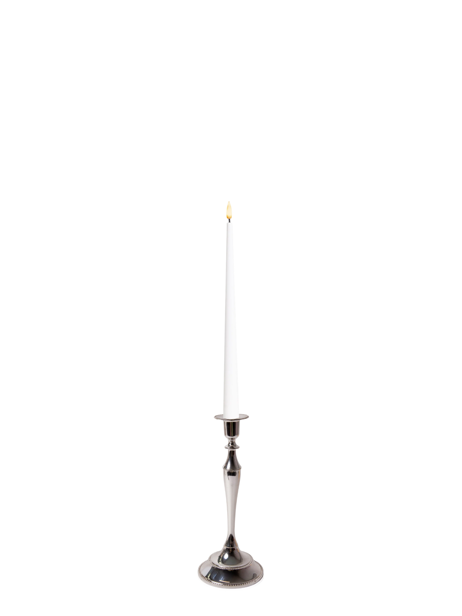 White 31cm LED Taper Candles with Medium Antique Silver Juliette Candle Holders - Set of 6