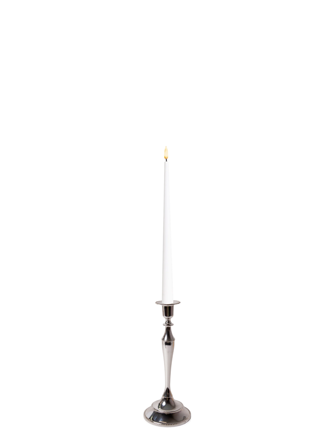White 31cm LED Taper Candles with Medium Antique Silver Juliette Candle Holders - Set of 6