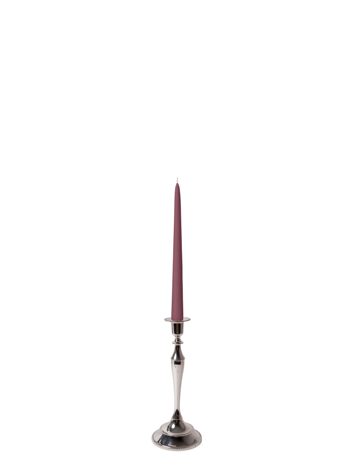 Burgundy 25cm Taper Candles with Medium Antique Silver Juliette Candle Holders - Set of 12 Pack of 12