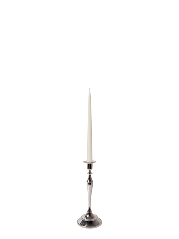 Ivory 25cm Taper Candles with Medium Antique Silver Juliette Candle Holders - Set of 12 Pack of 12