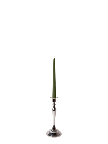 Olive 25cm Taper Candles with Medium Antique Silver Juliette Candle Holders - Set of 12 Pack of 12