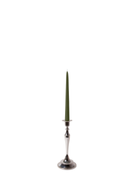 Olive 25cm Taper Candles with Medium Antique Silver Juliette Candle Holders - Set of 12
