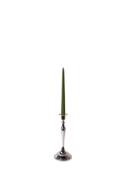 Olive 25cm Taper Candles with Medium Antique Silver Juliette Candle Holders - Set of 12 Pack of 12
